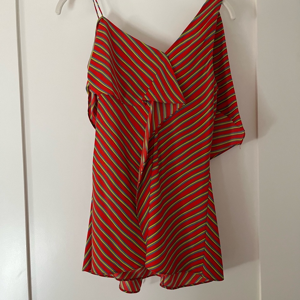 DVF Bodin Stripe Silk Ruffle Asymmetrical Top - Picture 2 of 3